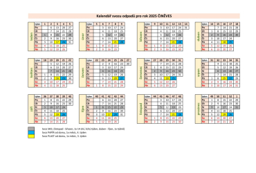 Kalendář svozu odpadů 2025